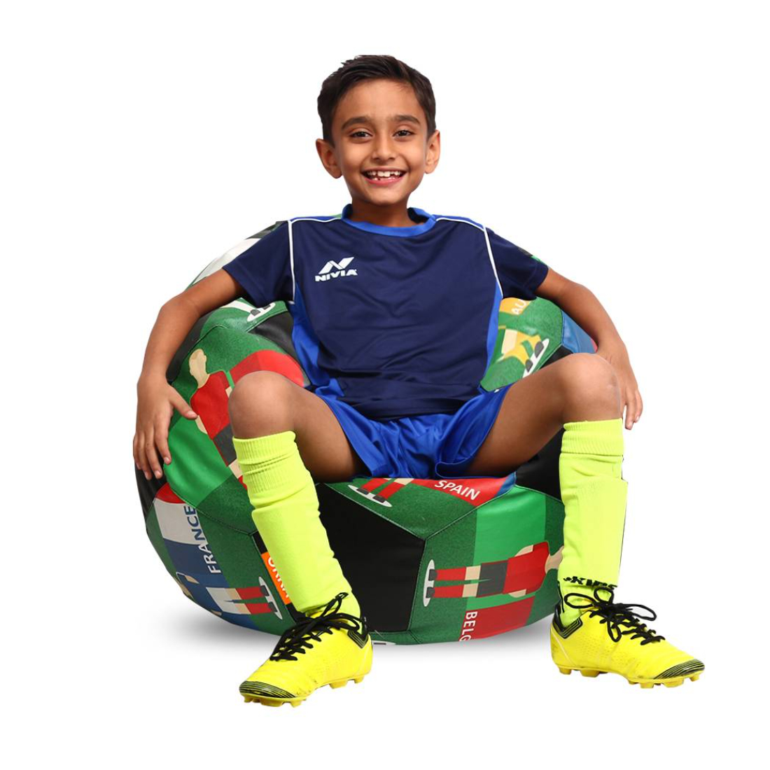 Orka Digital Printed Kids Foorball With Mathching Footstool Filled Bean Bag With Beans (FB50 Multicolor)